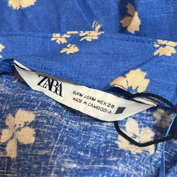 ZARA Spaghetti Strap Floral Linen Blend Cut Out Sides Dress - Picture 9 of 11